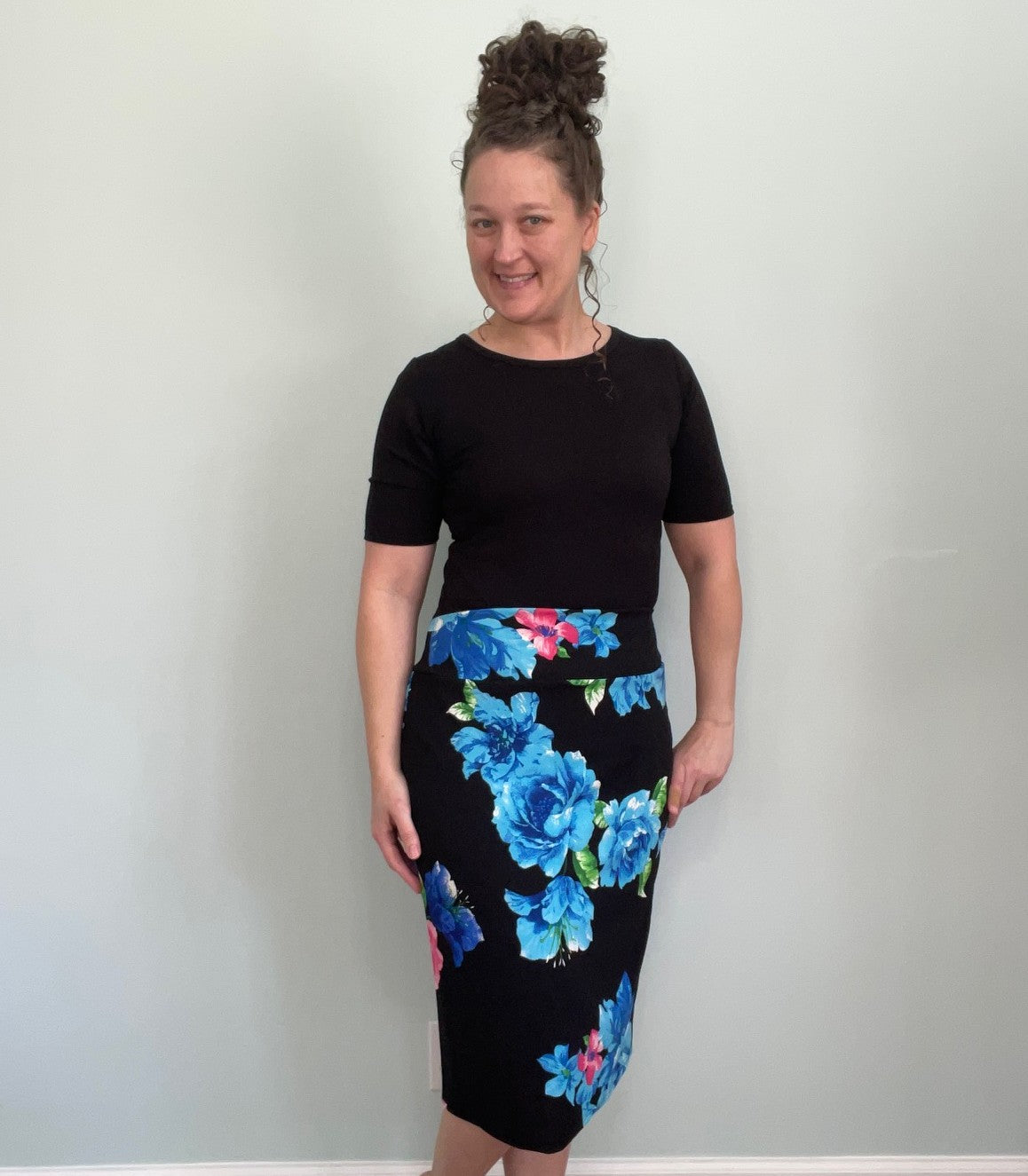 Classic Yoga Band Pencil Skirt - Blue Floral