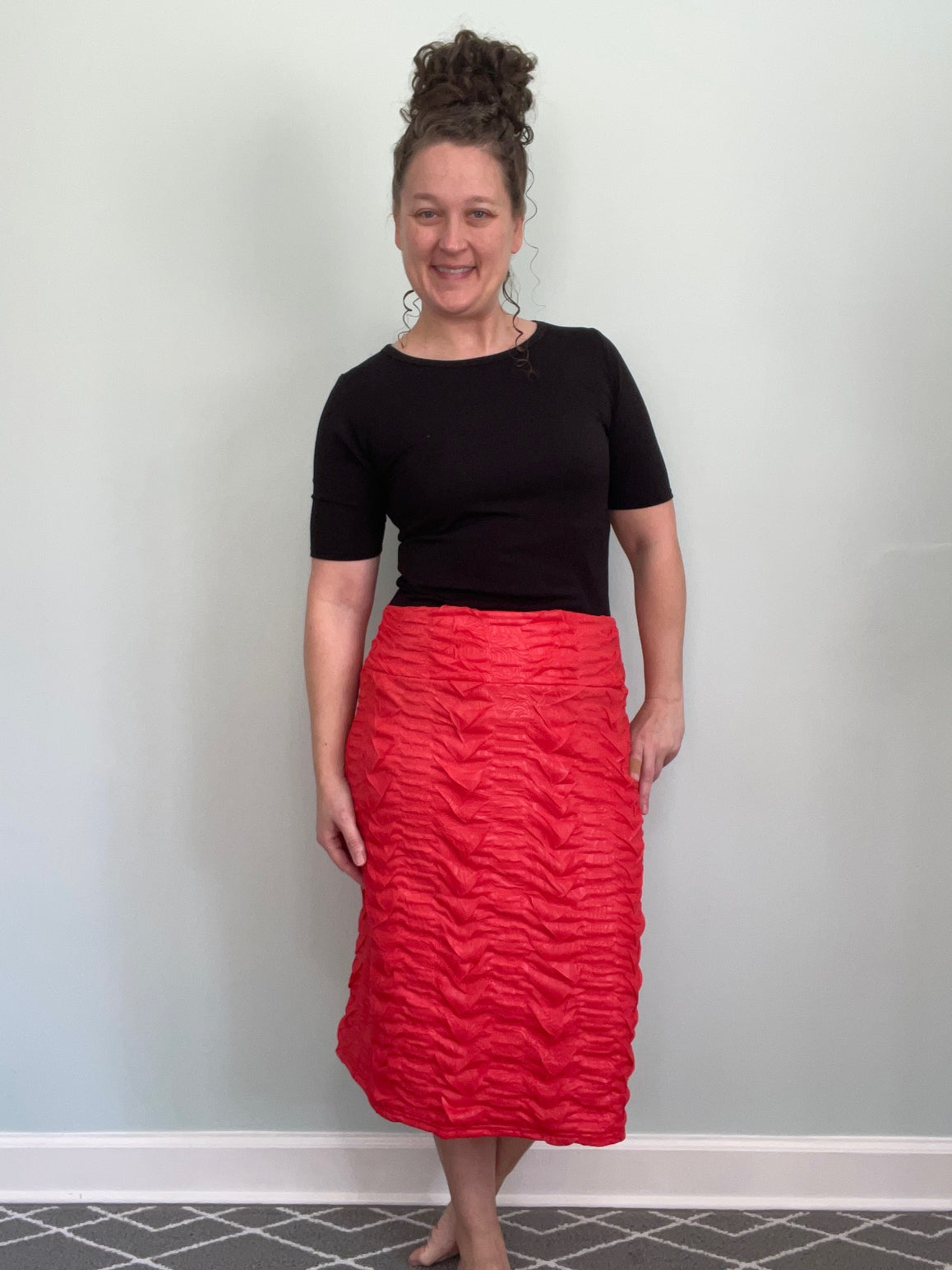 Coral Red Glamour Classic Yoga Waist Pencil Skirt