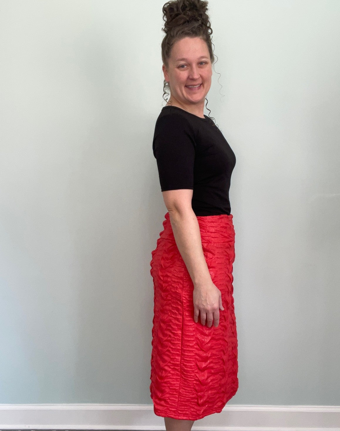 Coral Red Glamour Classic Yoga Waist Pencil Skirt