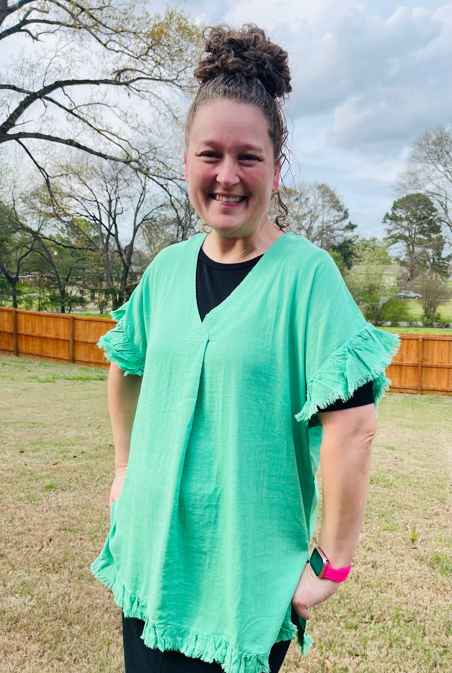Spring Green Fringe Tunic Top