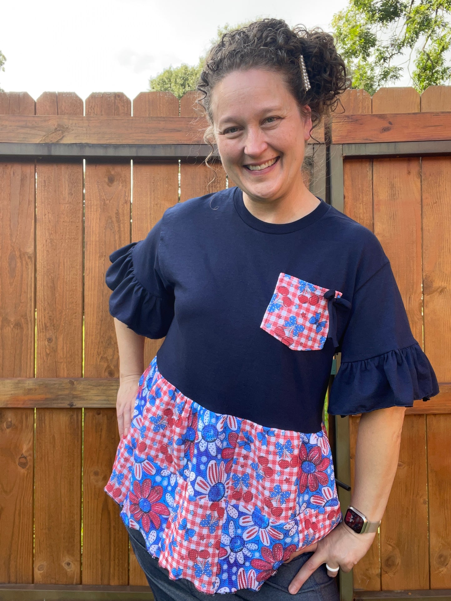 One of A Kind Patriotic Patchwork Top