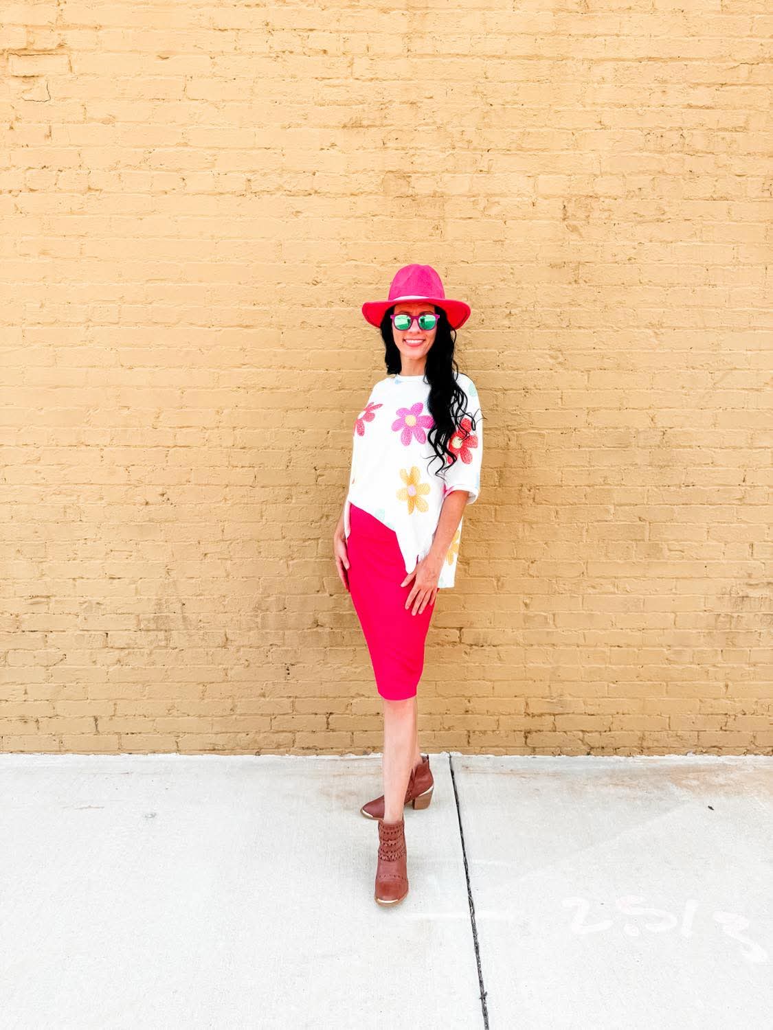 All About Raspberries Classic Pencil Skirt with Yoga Waistband
