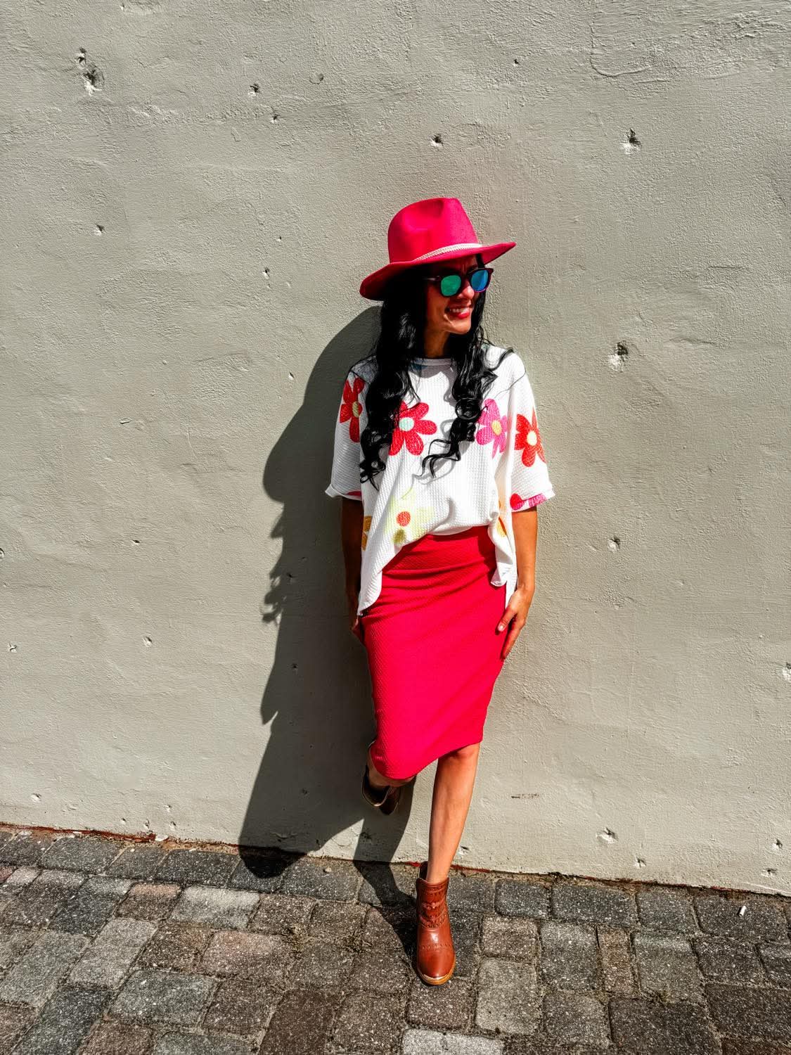 All About Raspberries Classic Pencil Skirt with Yoga Waistband