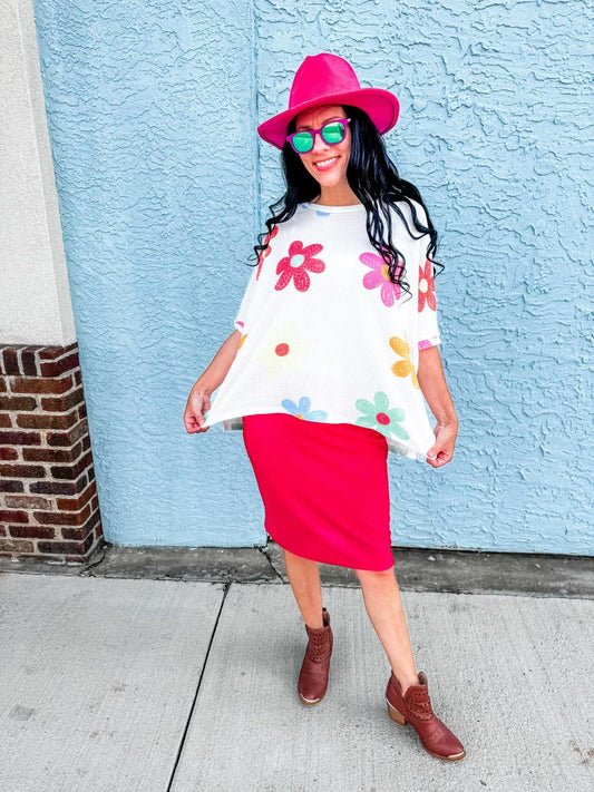 All About Raspberries Classic Pencil Skirt with Yoga Waistband