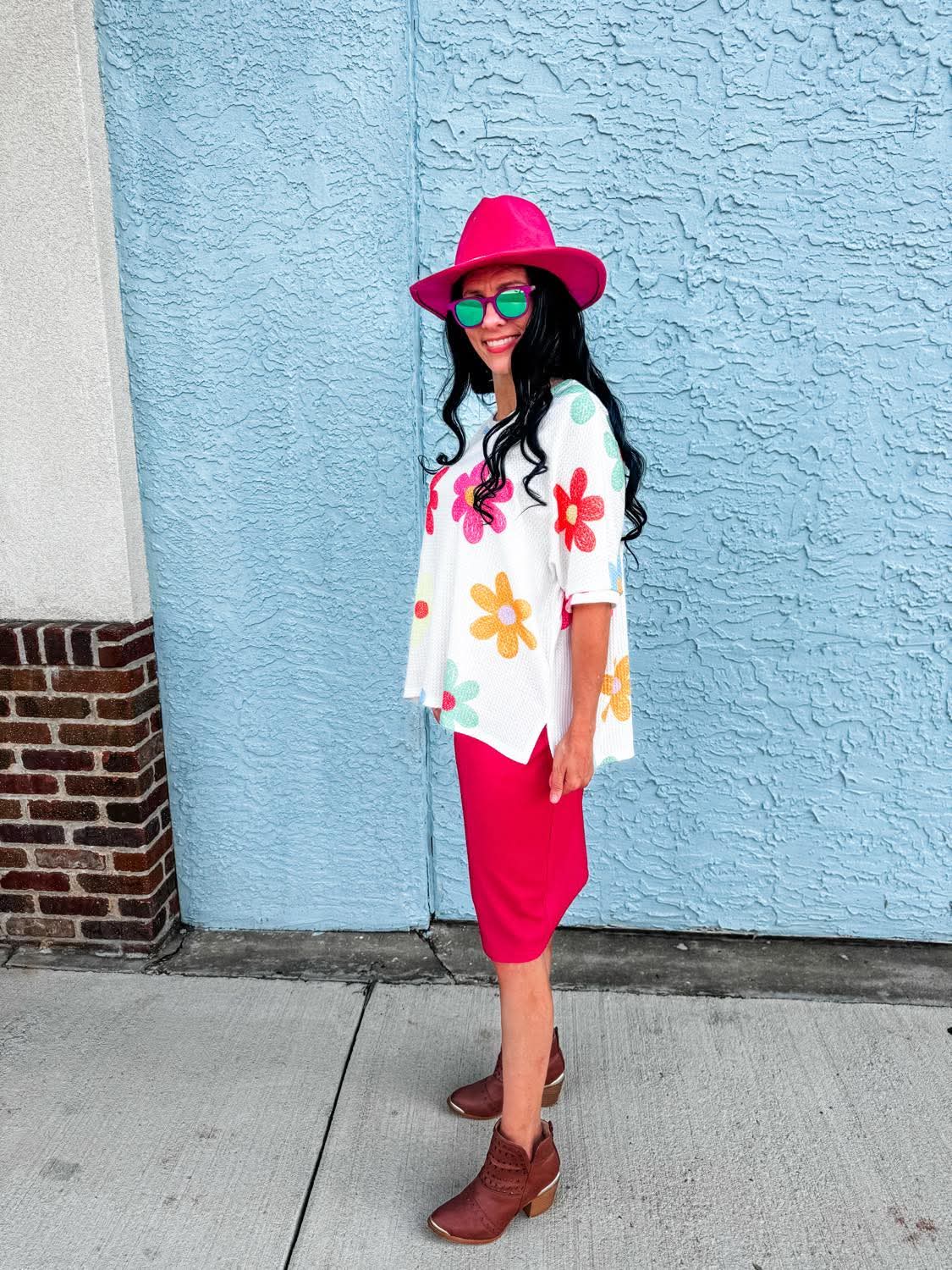 All About Raspberries Classic Pencil Skirt with Yoga Waistband