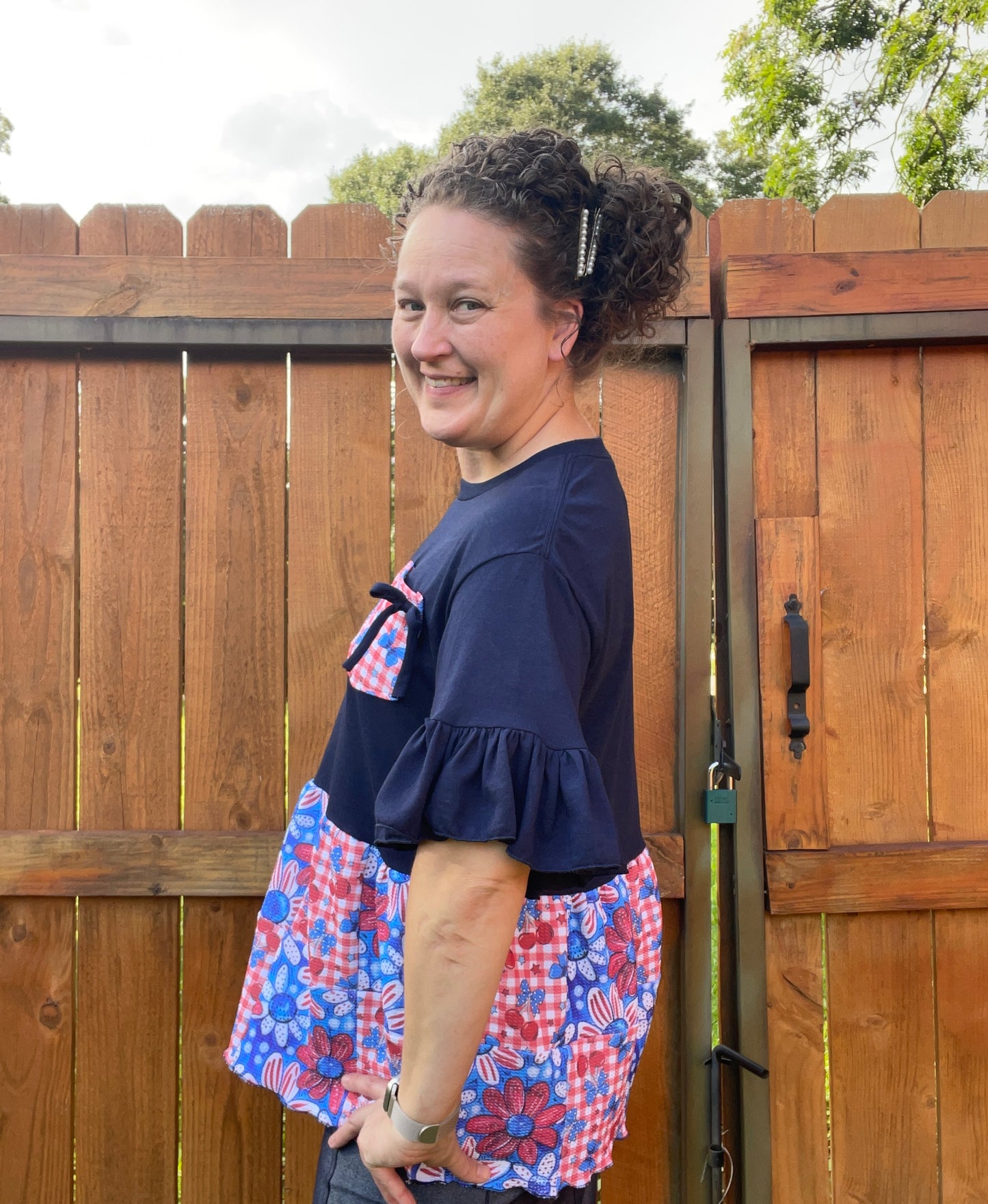 One of A Kind Patriotic Patchwork Top