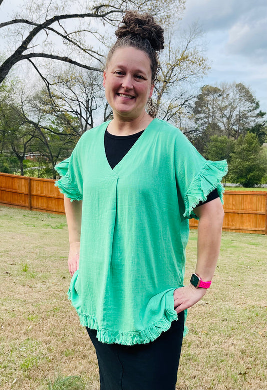 Spring Green Fringe Tunic Top