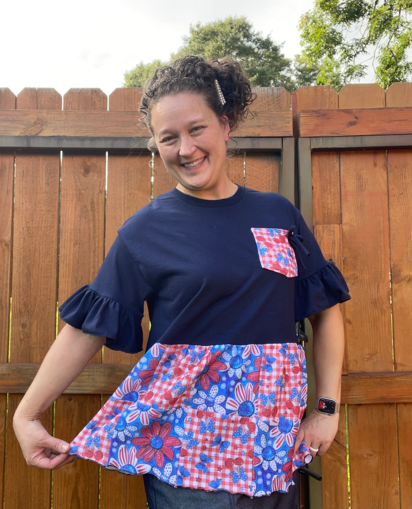 One of A Kind Patriotic Patchwork Top