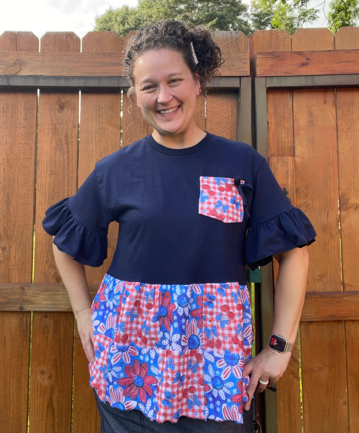 One of A Kind Patriotic Patchwork Top