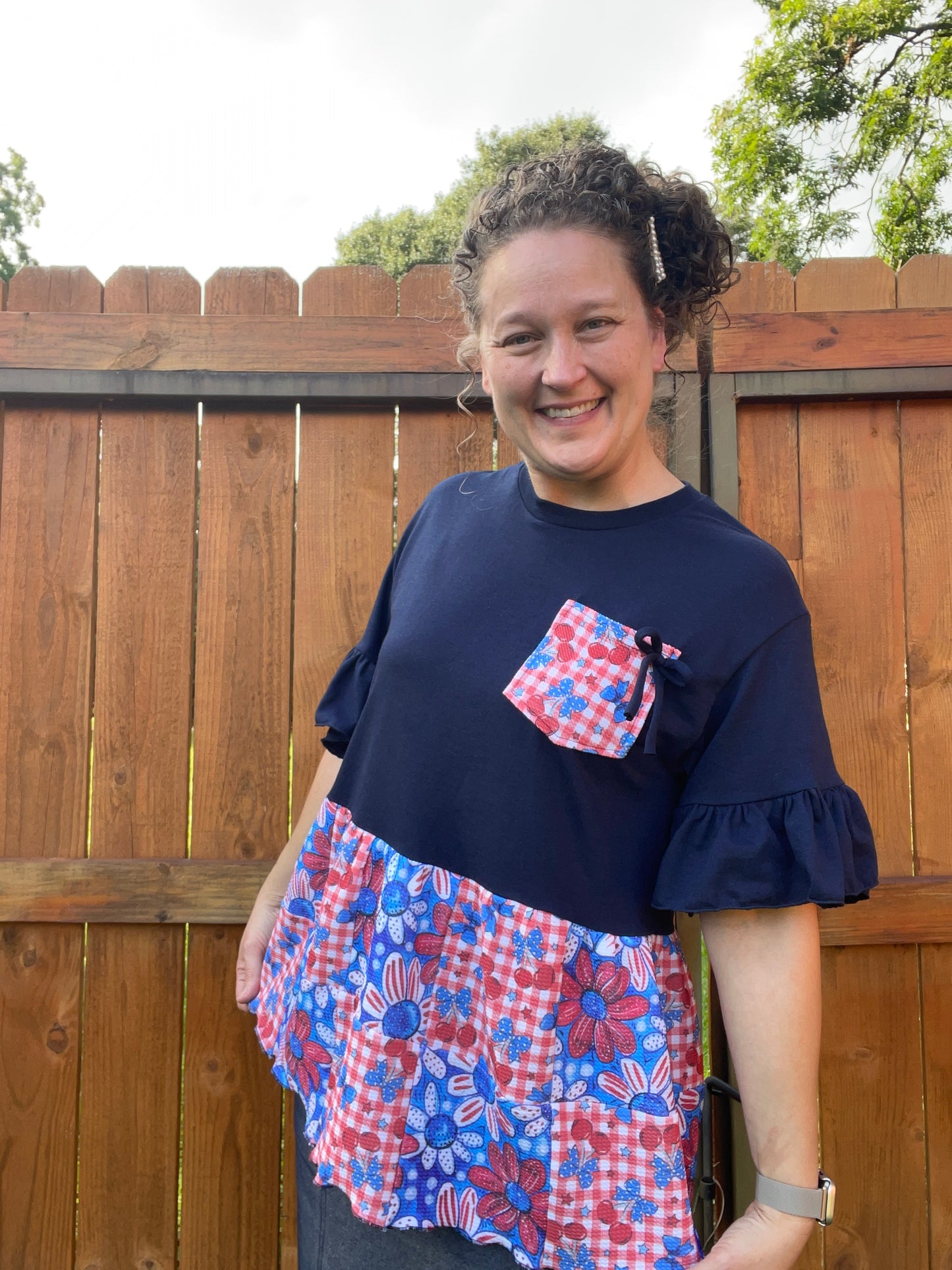 One of A Kind Patriotic Patchwork Top