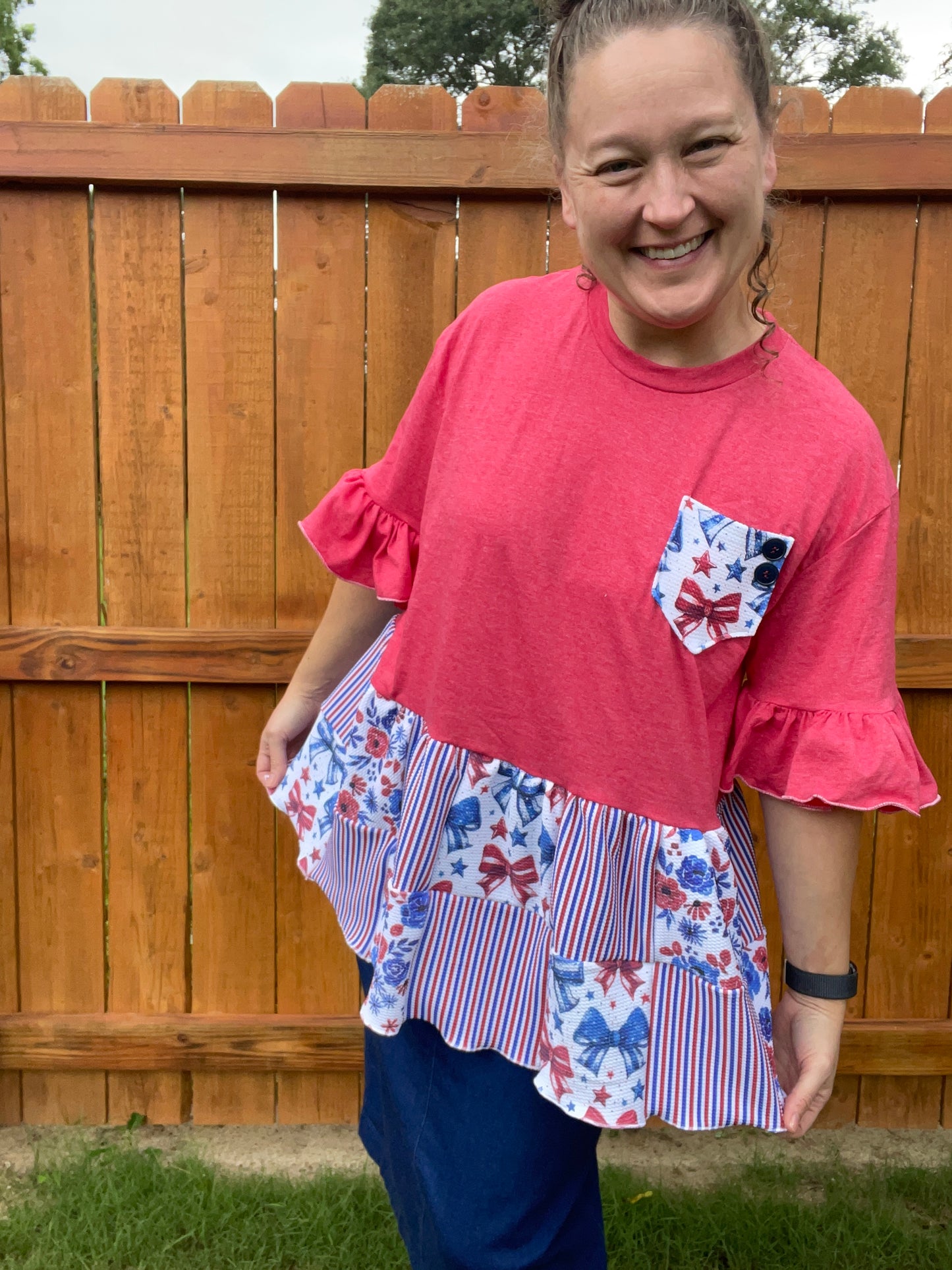 LARGE One of a Kind Patriotic Patchwork Top
