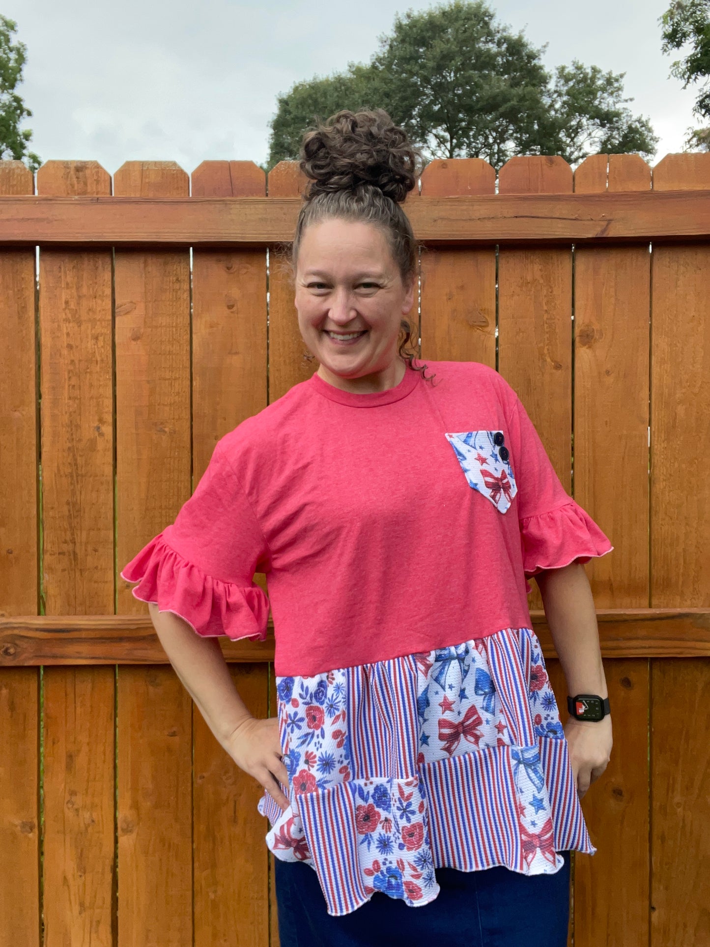 LARGE One of a Kind Patriotic Patchwork Top