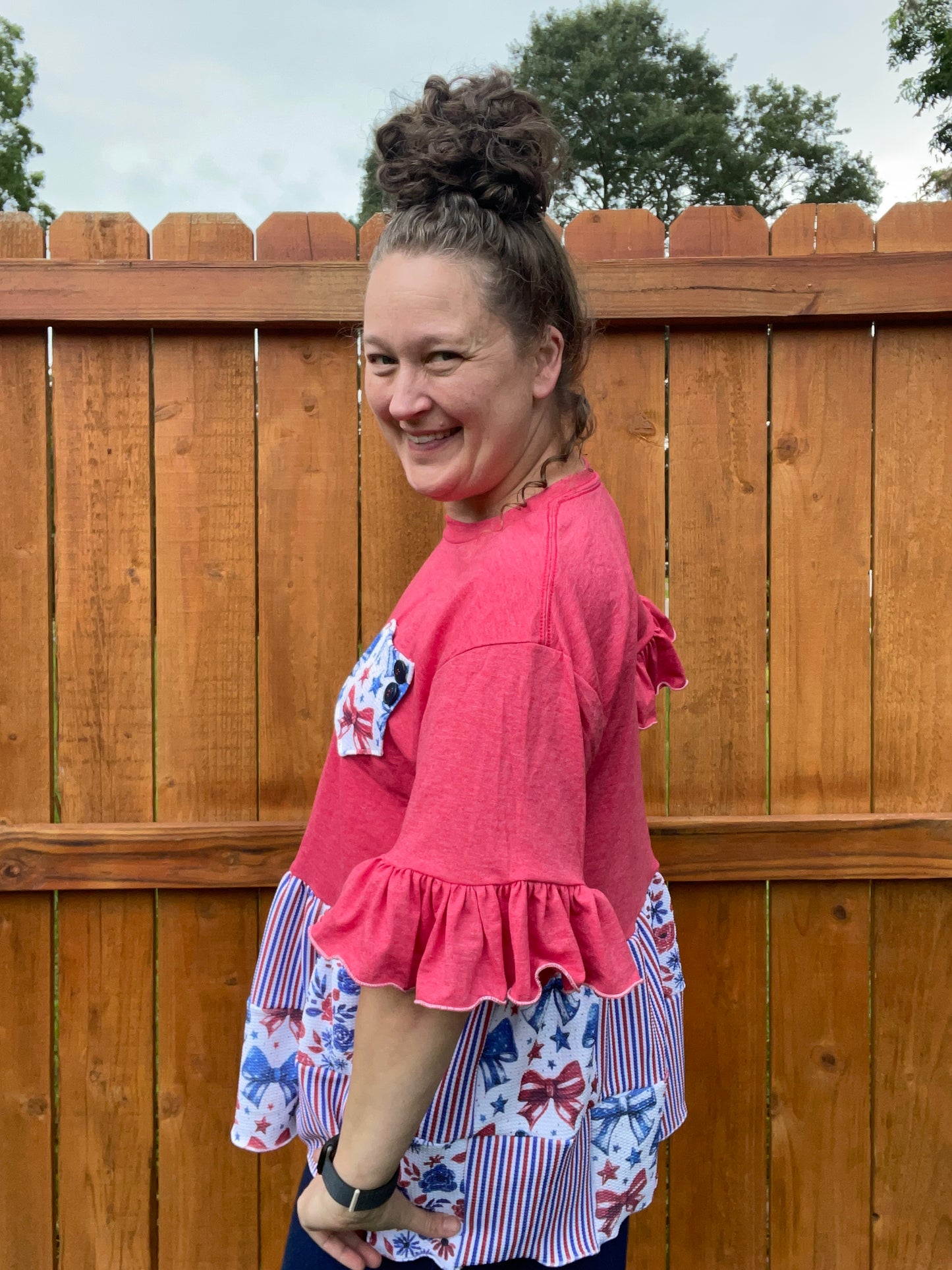 LARGE One of a Kind Patriotic Patchwork Top