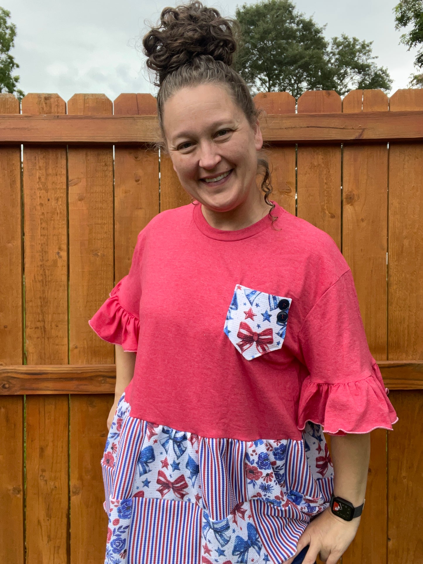 LARGE One of a Kind Patriotic Patchwork Top