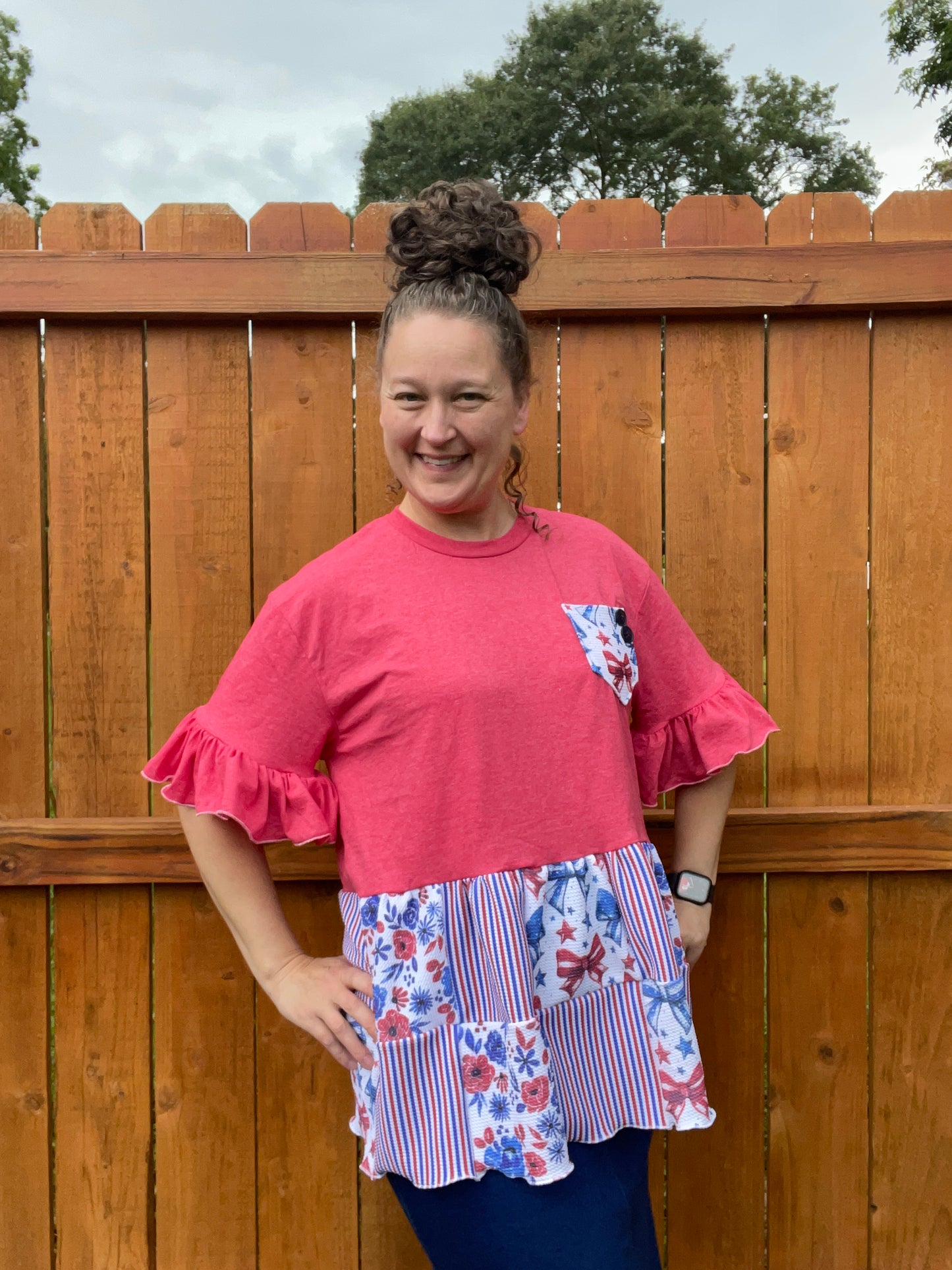 LARGE One of a Kind Patriotic Patchwork Top