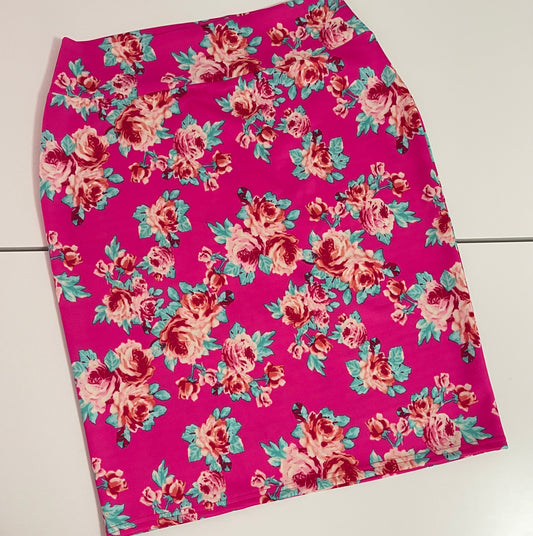 Neon Pink Floral Classic Yoga Pencil Skirt