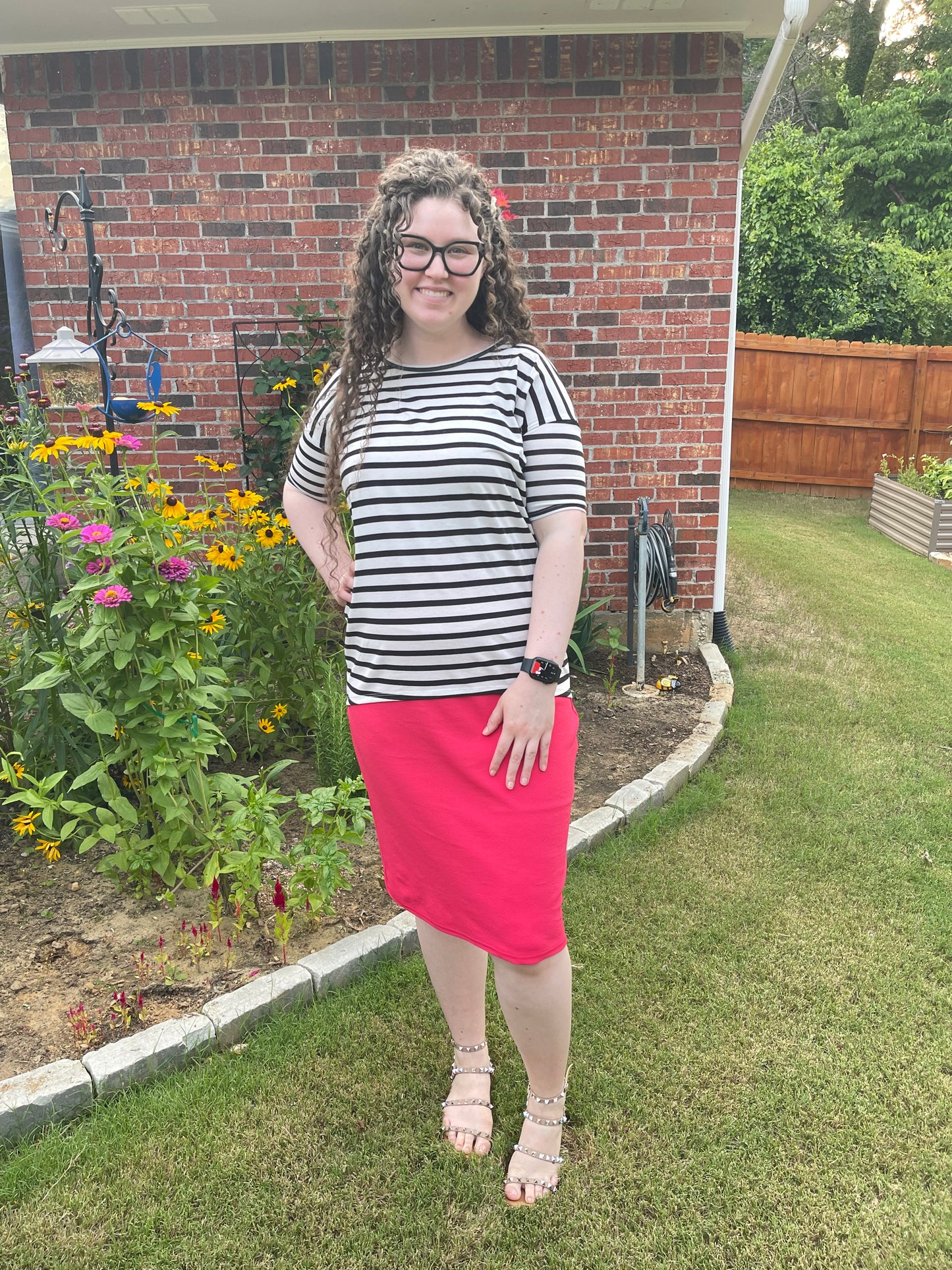 Classic Coral Pencil Skirt