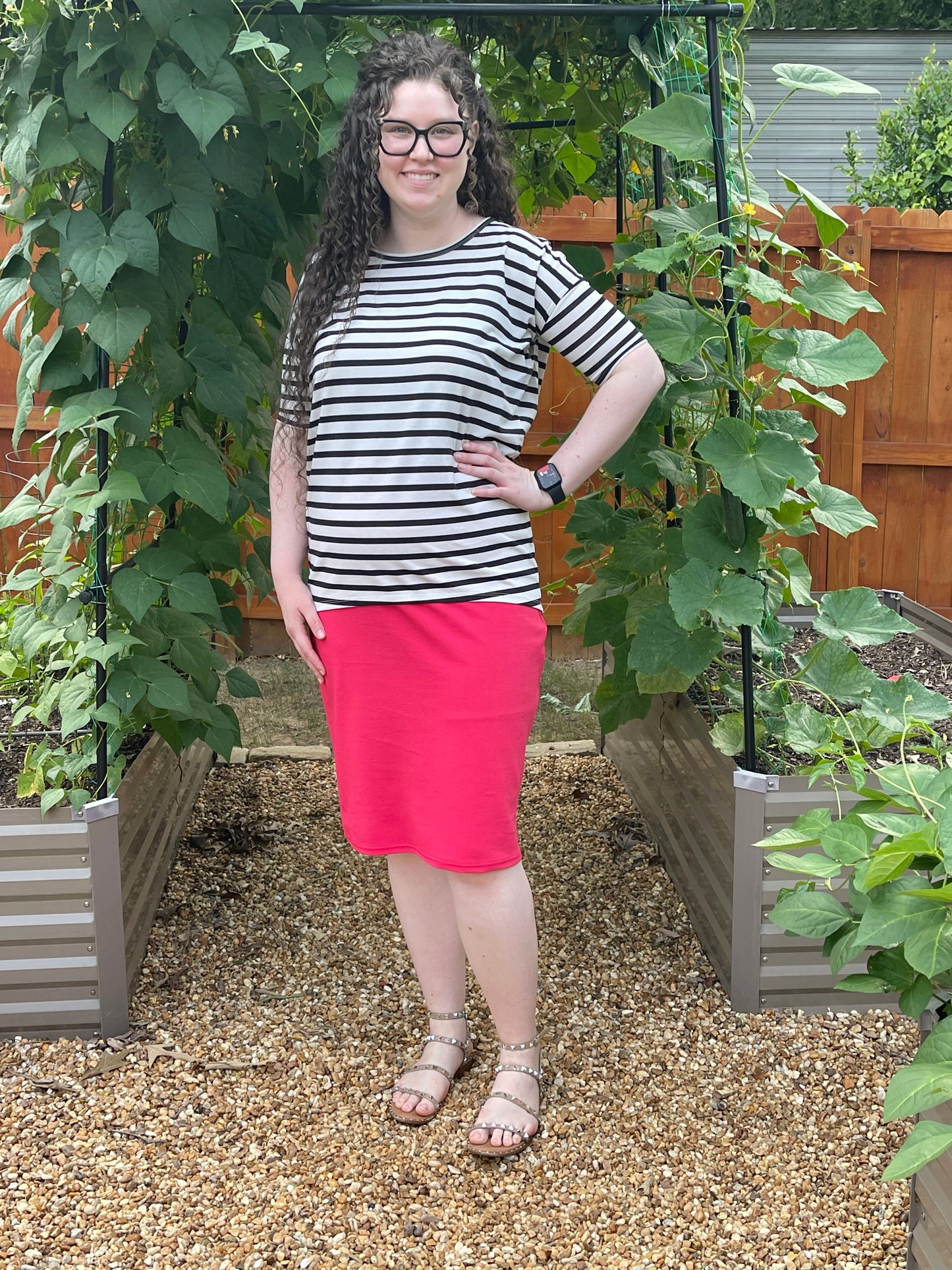 Classic Coral Pencil Skirt