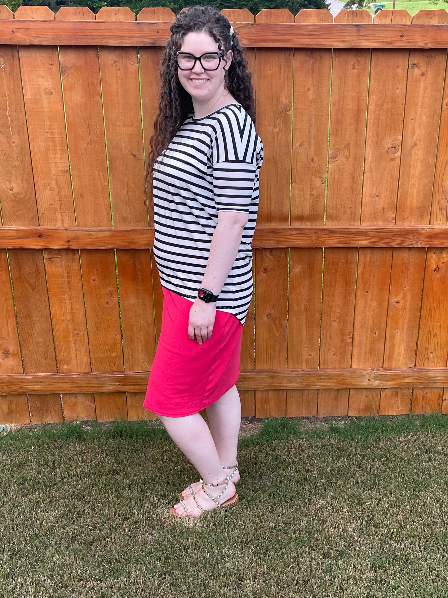 Classic Coral Pencil Skirt