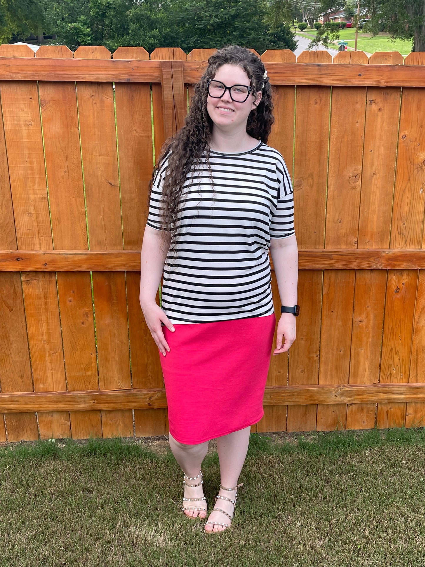 Classic Coral Pencil Skirt