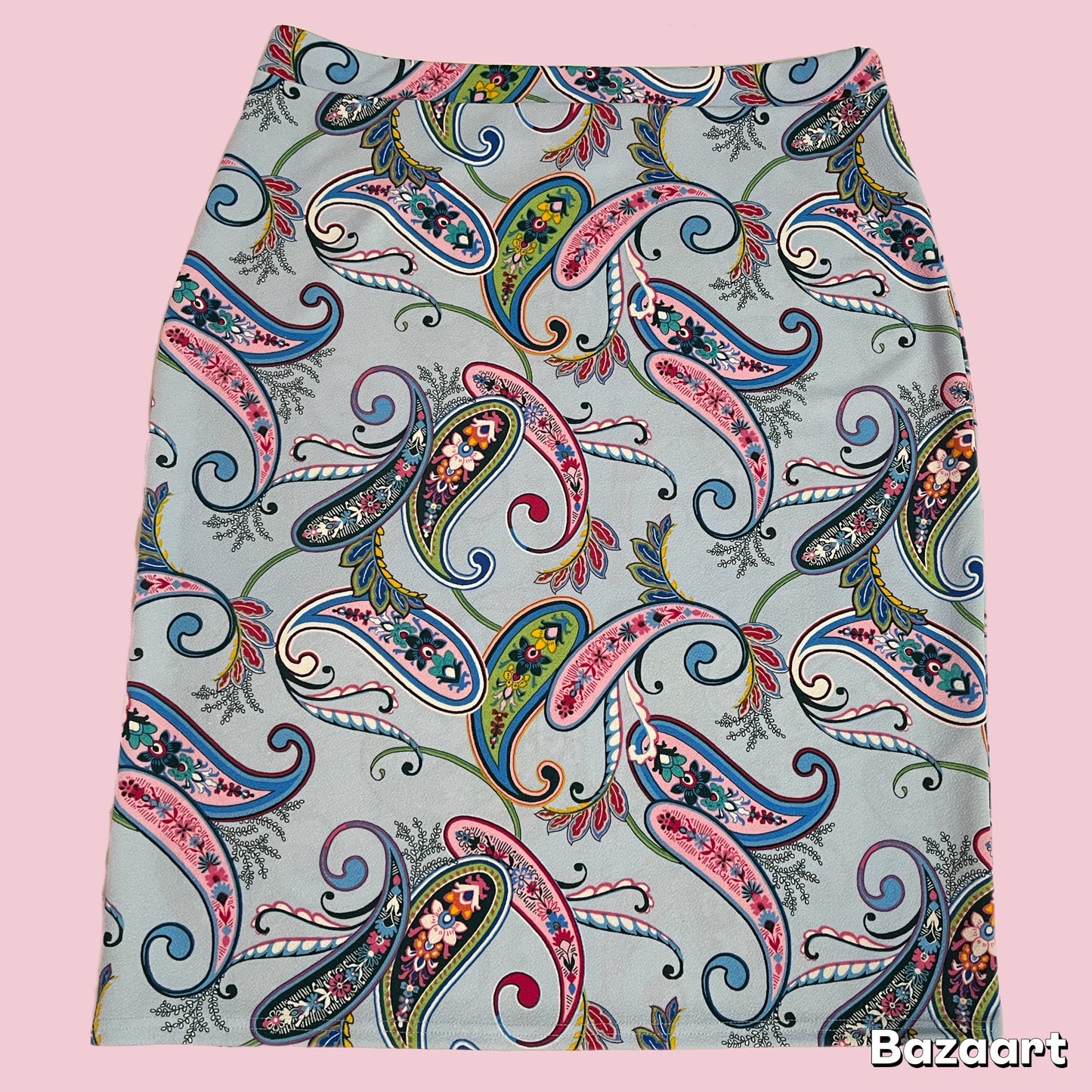 Blue Paisley Classic Yoga Waistband Pencil Skirt