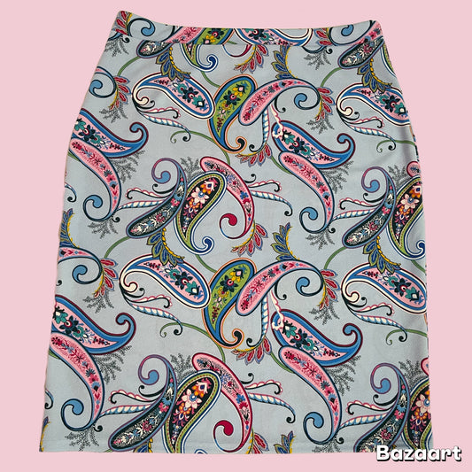 Blue Paisley Classic Yoga Waistband Pencil Skirt