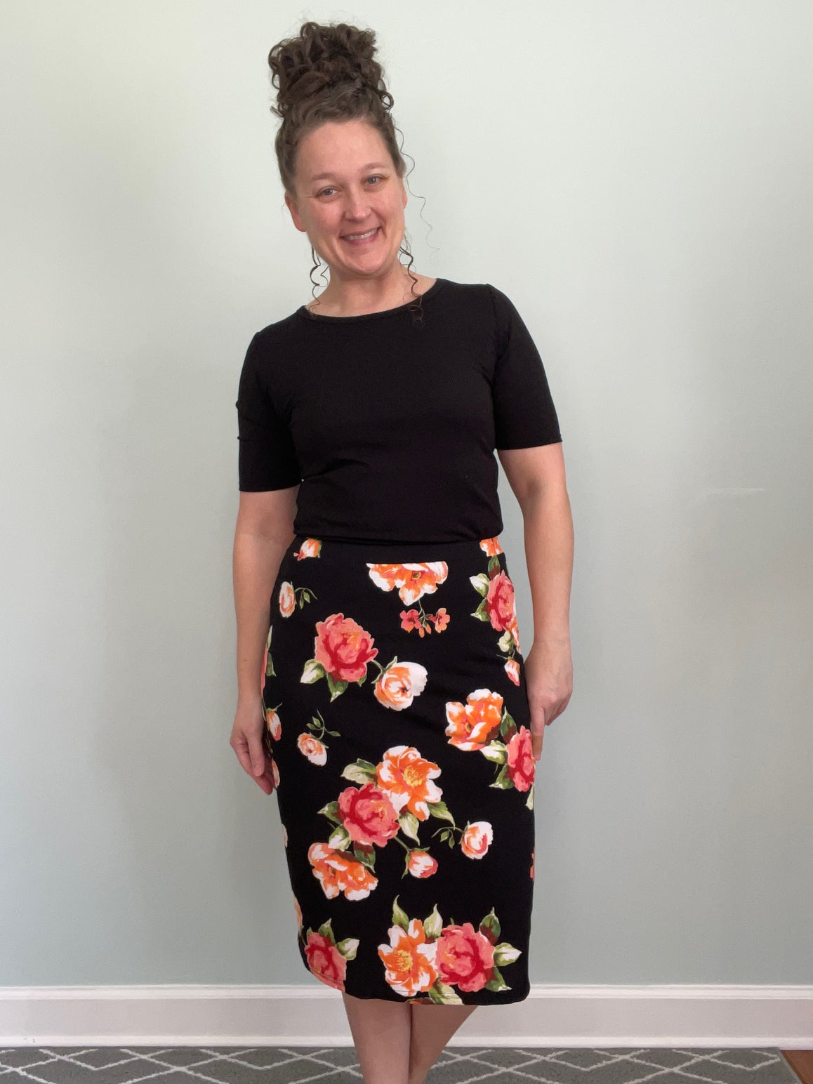 Classic Pencil Skirt Orange Floral