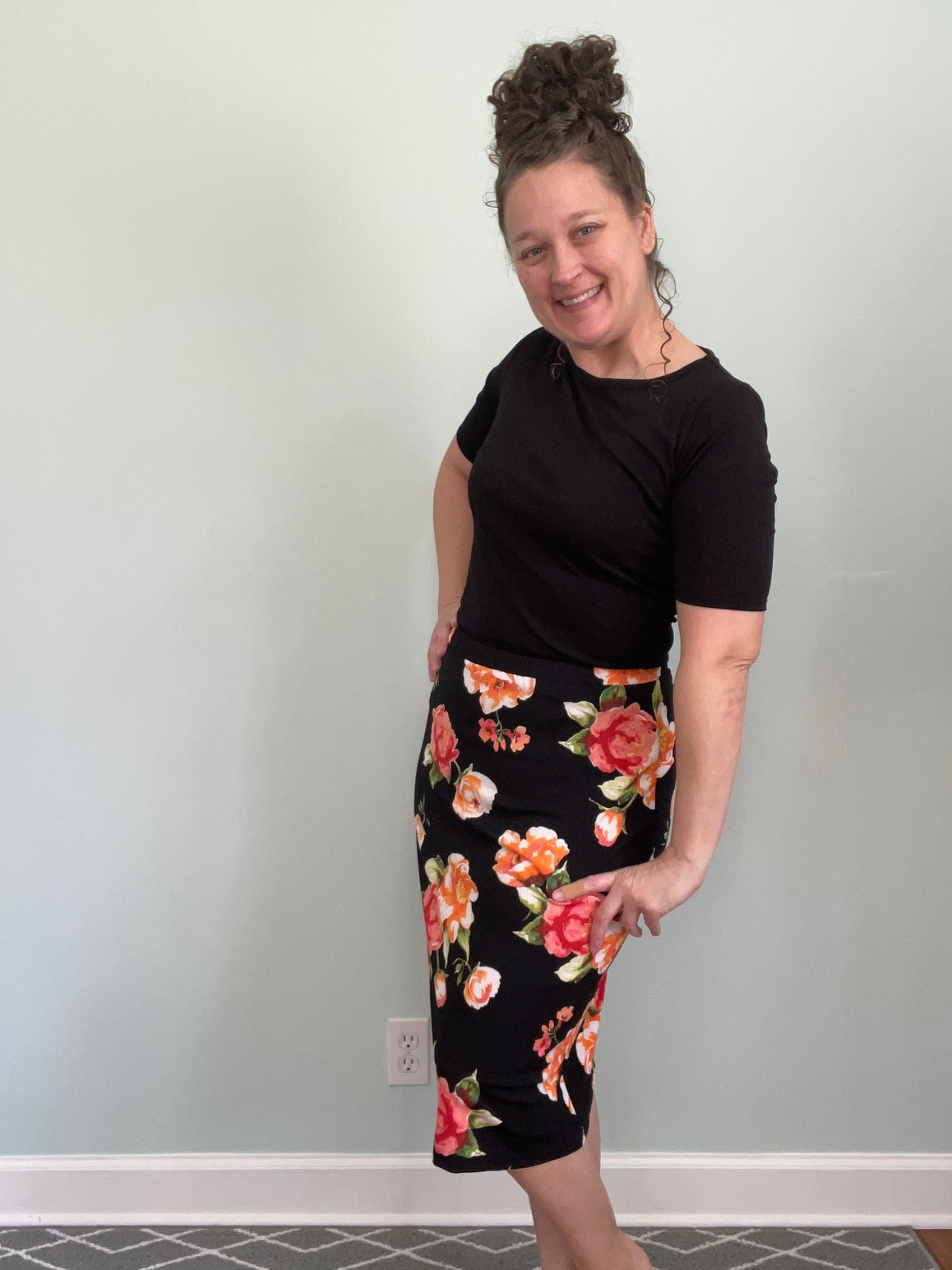 Classic Pencil Skirt Orange Floral