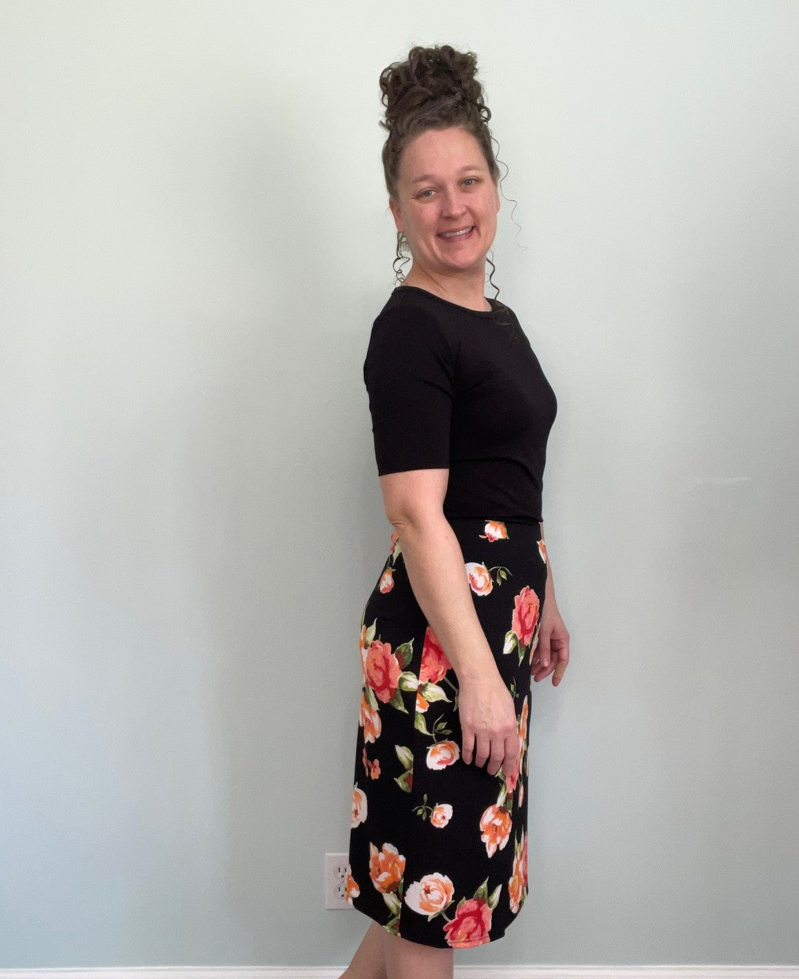 Classic Pencil Skirt Orange Floral