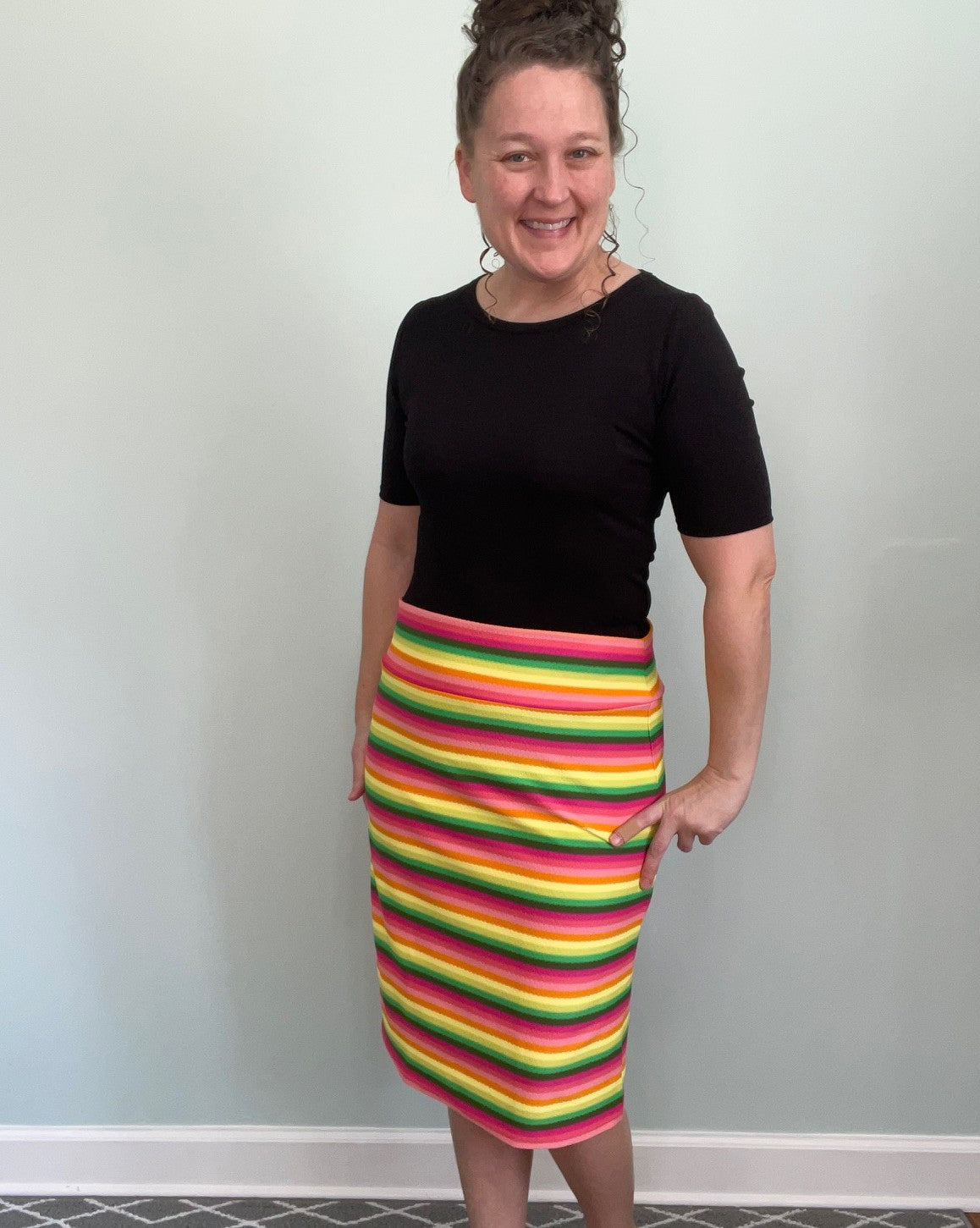 Bright Stripe Classic Yoga Waist Pencil Skirt