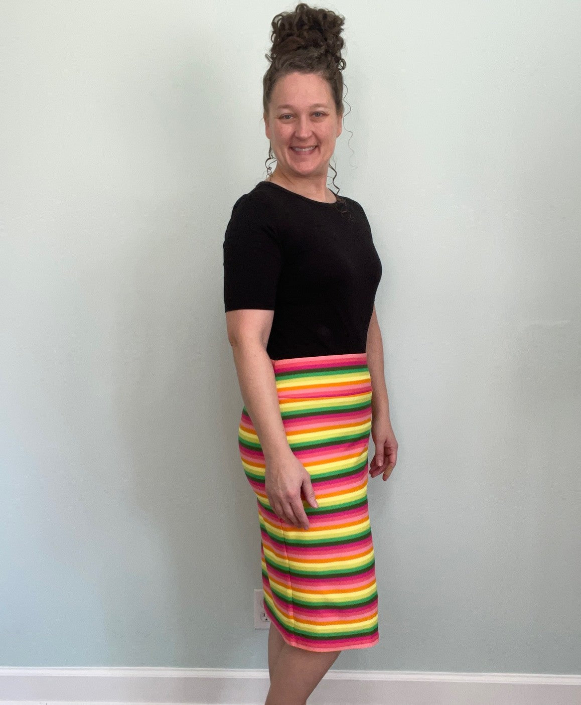 Bright Stripe Classic Yoga Waist Pencil Skirt