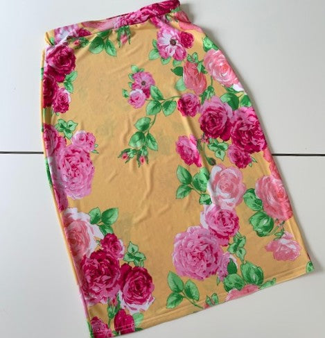 Classic Pencil Skirt - Yellow & Pink Floral