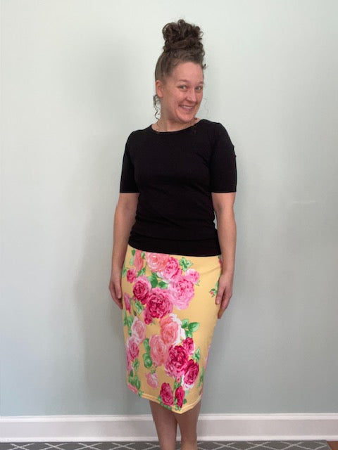 Classic Pencil Skirt - Yellow & Pink Floral